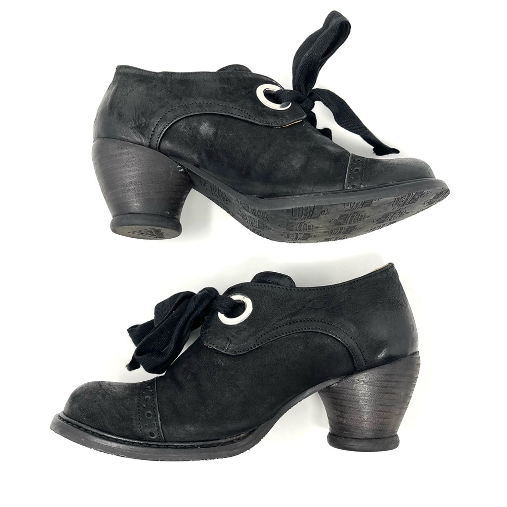 John Fluevog Black Leather East End Templeton Lace Up Oxford Shoes Heels Pumps 7 - Picture 9 of 13